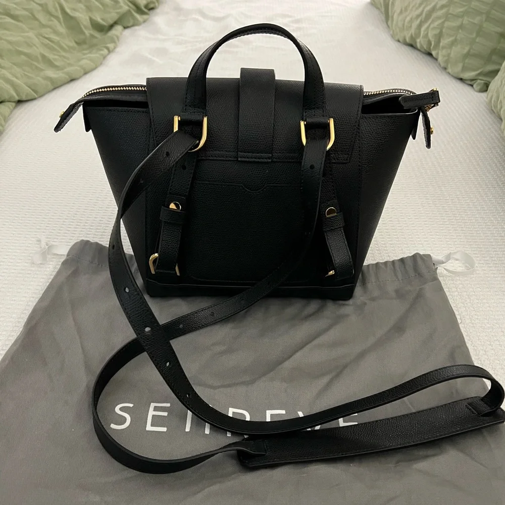 Senreve Black Leather Top-Handle Convertible Satchel